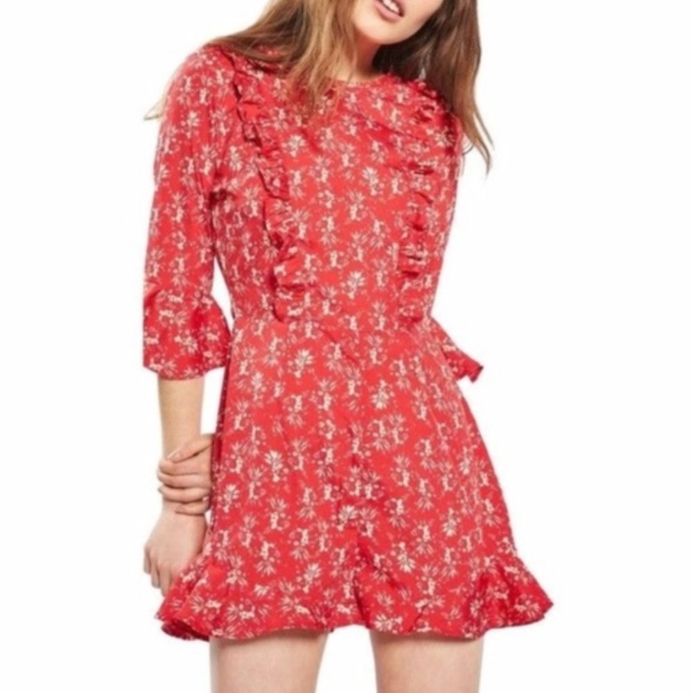 TOPSHOP Western Vibes Romper Playsuit Red Ruffle